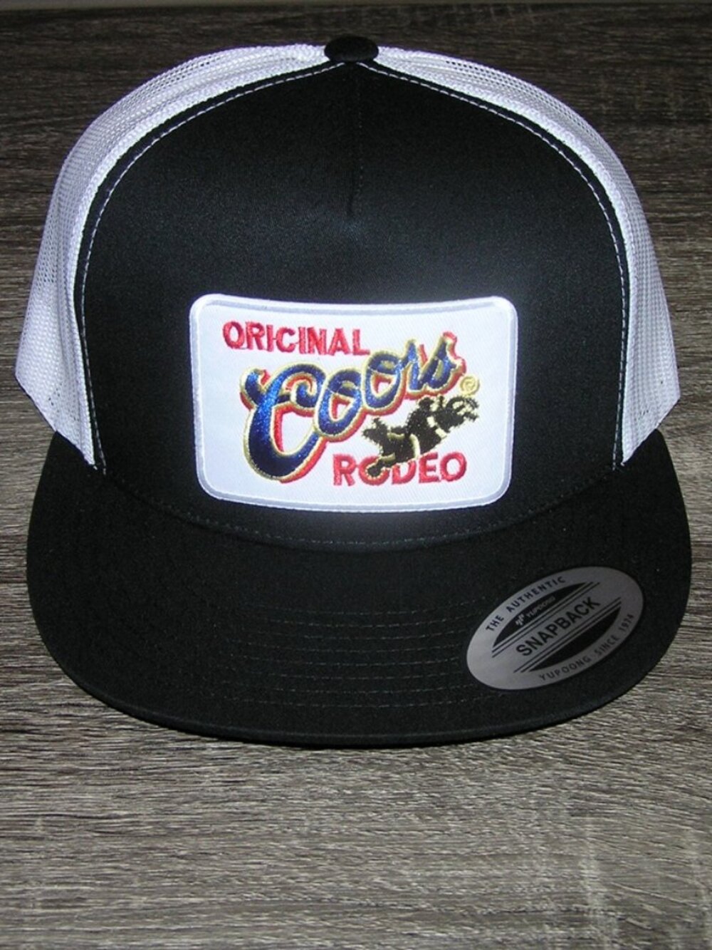 Orig. Coors Rodeo Patch Trucker Hat Yupoong/YP Classic 6006 Snapback Black/White